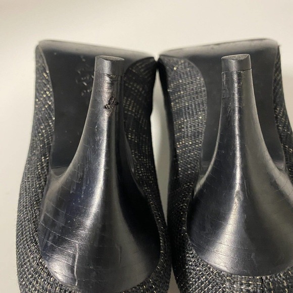 Tory Burch Pump Caroline Tweed Black Gold Round Toe Logo 9 M 3" Heel - Picture 11 of 11